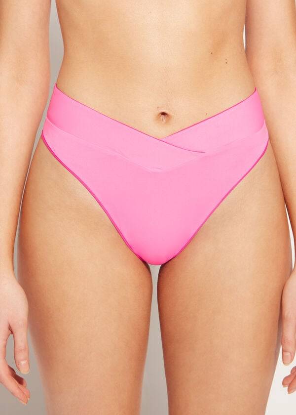 Bikini Bottoms Calzedonia High-Waist V-Cut Brazilian Indonesia Rosa | BR1463PQ