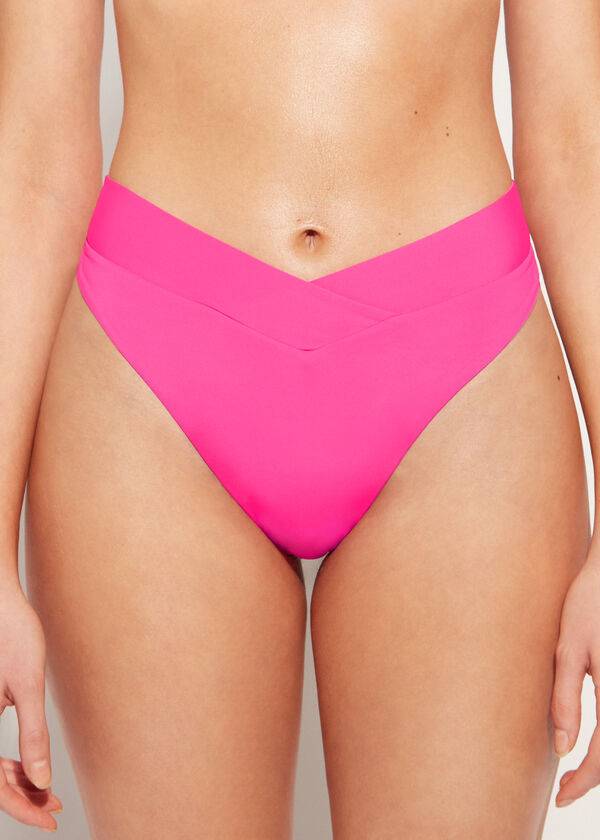 Bikini Bottoms Calzedonia High-Waist V-Cut Brazilian Indonesia Rosa | BR1463PQ