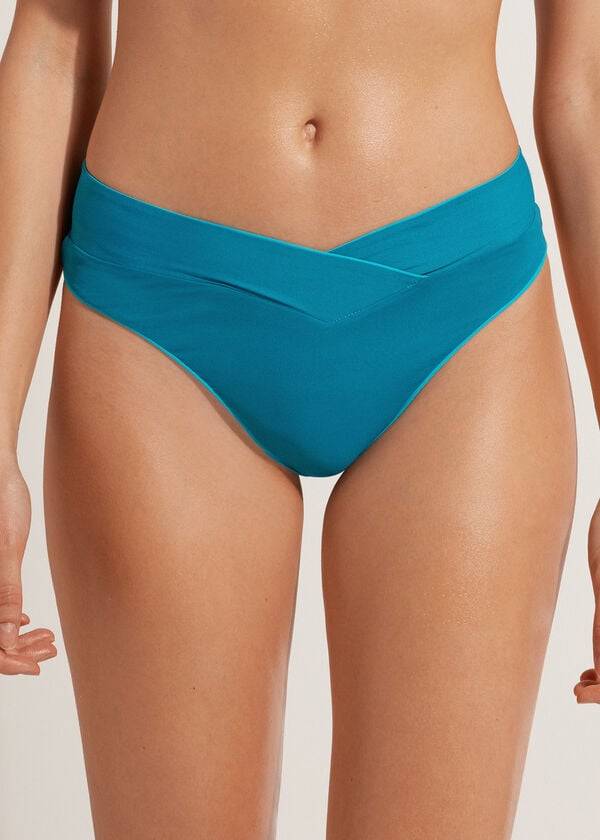 Bikini Bottoms Calzedonia High-Waist V-Cut Brazilian Indonesia Turquesa | BR1464AP