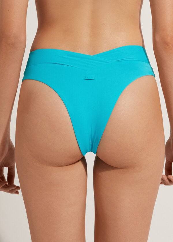 Bikini Bottoms Calzedonia High-Waist V-Cut Brazilian Indonesia Turquesa | BR1464AP