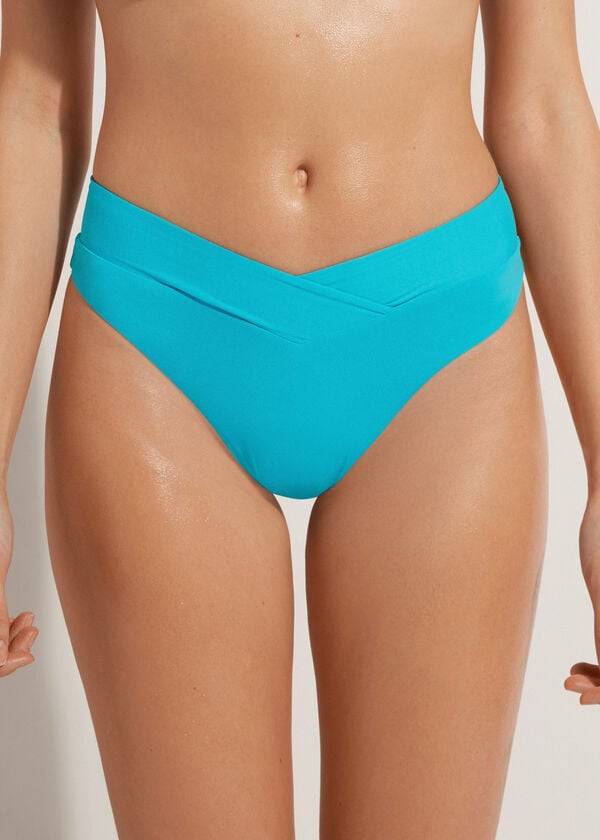 Bikini Bottoms Calzedonia High-Waist V-Cut Brazilian Indonesia Turquesa | BR1464AP