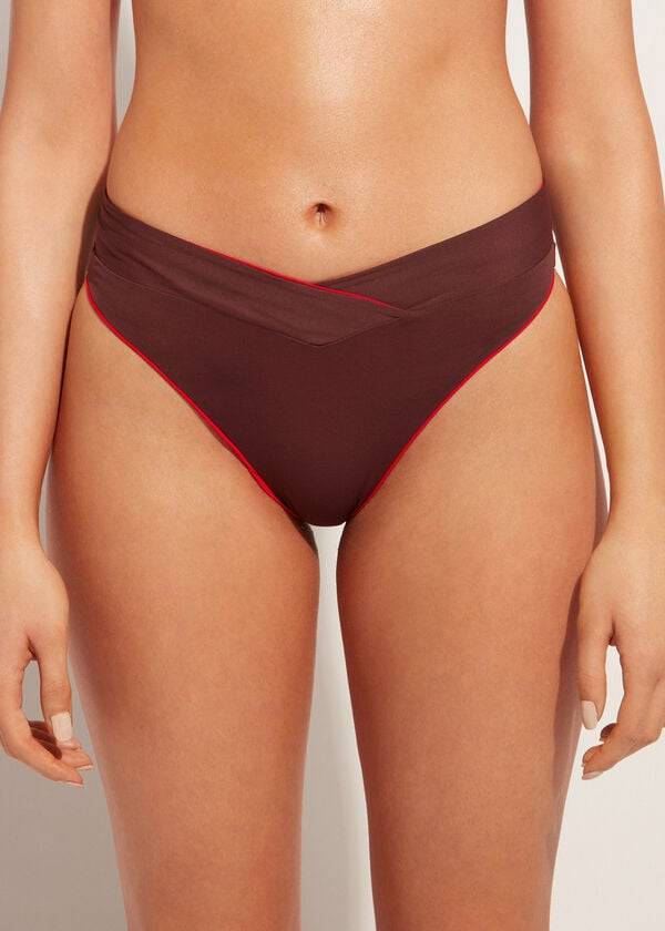 Bikini Bottoms Calzedonia High-Waist V-Cut Brazilian Indonesia Vermelhas | BR1465SO