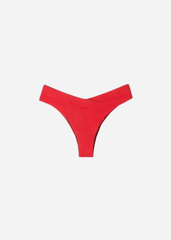 Bikini Bottoms Calzedonia High-Waist V-Cut Brazilian Indonesia Vermelhas | BR1465SO