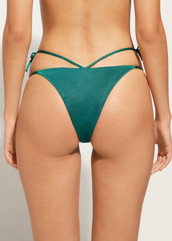 Bikini Bottoms Calzedonia Lamé Brazilian Side String Hollywood Verdes | BR1486UT