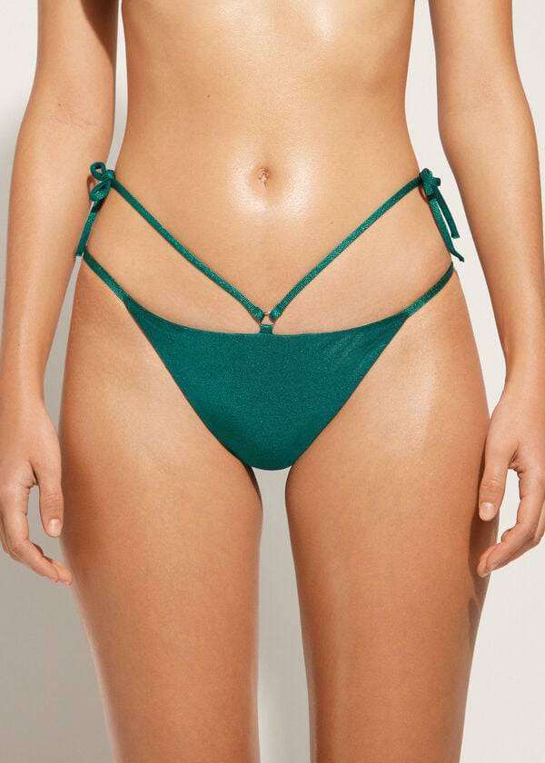 Bikini Bottoms Calzedonia Lamé Brazilian Side String Hollywood Verdes | BR1486UT