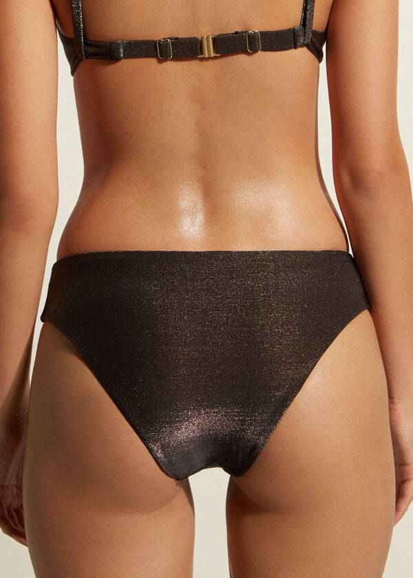 Bikini Bottoms Calzedonia Lamé High Waist Hollywood Pretas | BR1487IS