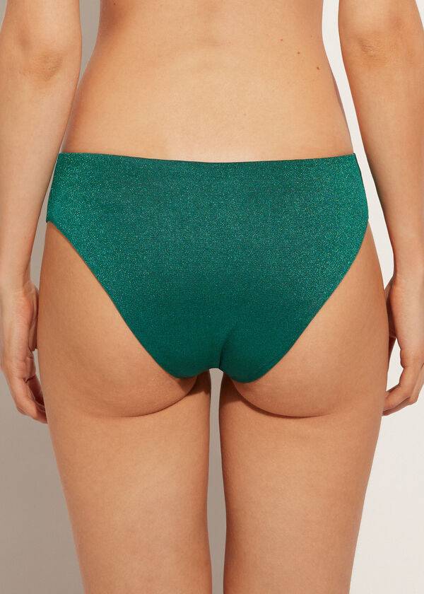 Bikini Bottoms Calzedonia Lamé High Waist Hollywood Verdes | BR1488OR