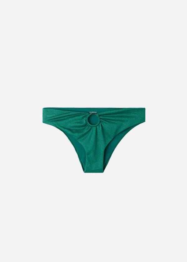 Bikini Bottoms Calzedonia Lamé High Waist Hollywood Verdes | BR1488OR