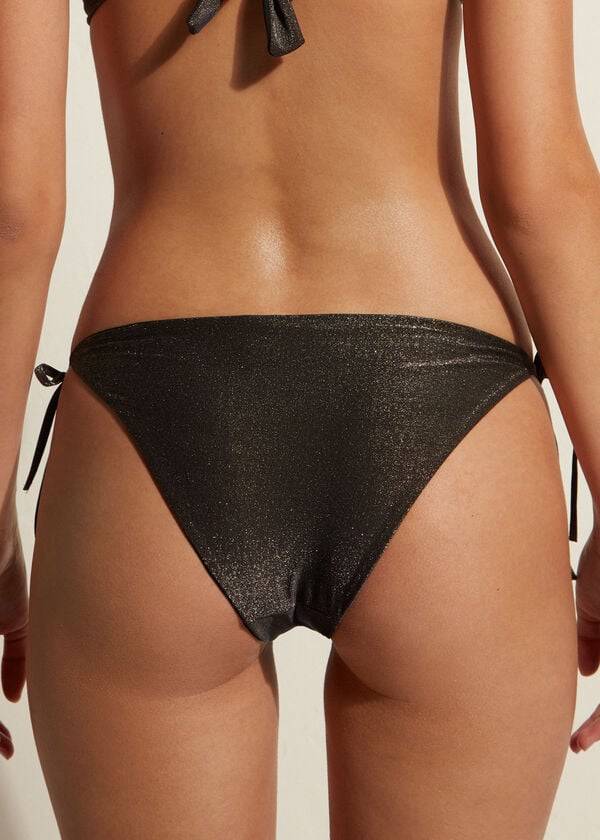 Bikini Bottoms Calzedonia Lamé String Hollywood Pretas | BR1490AP