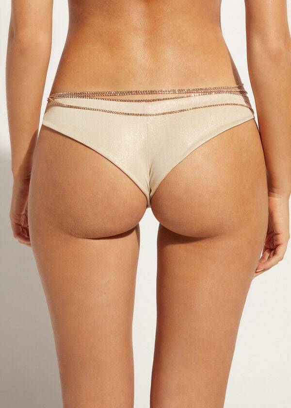 Bikini Bottoms Calzedonia Rhinestone Brazilian Luxor Douradas | BR1515PQ