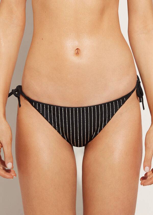 Bikini Bottoms Calzedonia Rhinestone String Shanghai Pretas | BR1524LH