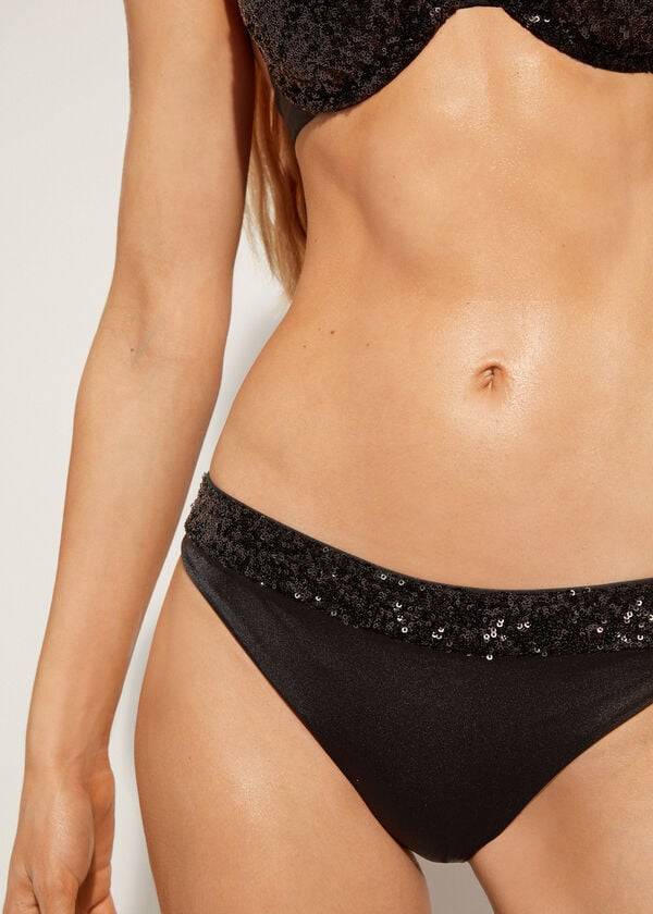 Bikini Bottoms Calzedonia Sequined Cannes rosa Pretas | BR1539IS