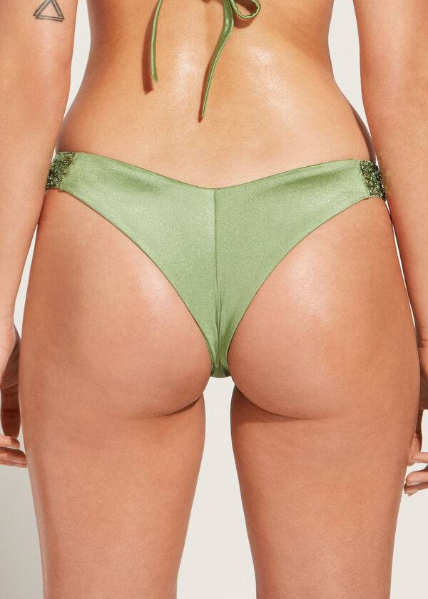 Bikini Bottoms Calzedonia Sequined High-Cut Brazilian Cannes Verdes | BR1544DN