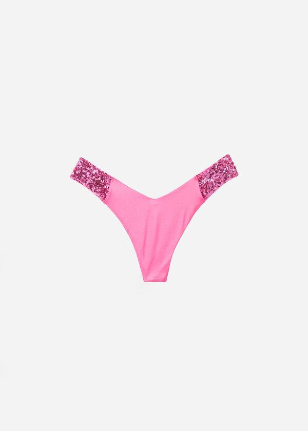 Bikini Bottoms Calzedonia Sequined High-Cut Brazilian Cannes Cheeky Rosa | BR1546GL