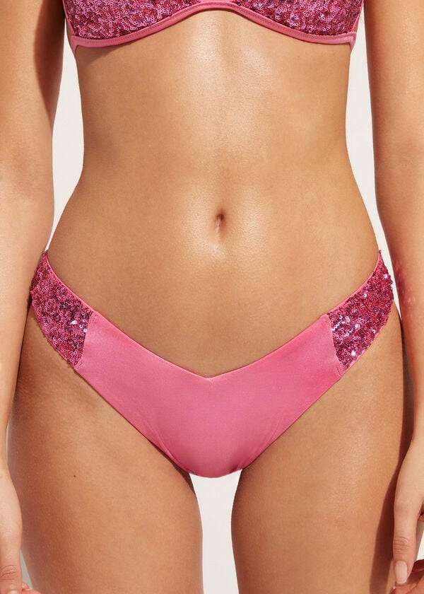 Bikini Bottoms Calzedonia Sequined High-Cut Brazilian Cannes Cheeky Rosa | BR1546GL