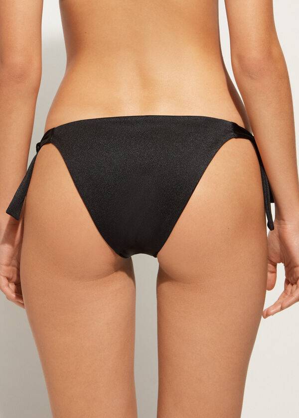 Bikini Bottoms Calzedonia Sequined Side-Tie Cannes Pretas | BR1549KI