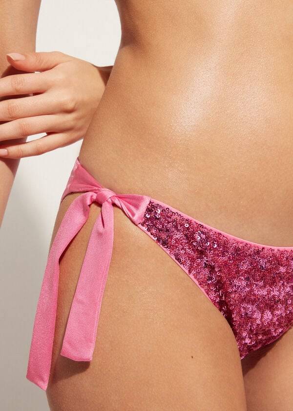 Bikini Bottoms Calzedonia Sequined Side-Tie Cannes Rosa | BR1550LH