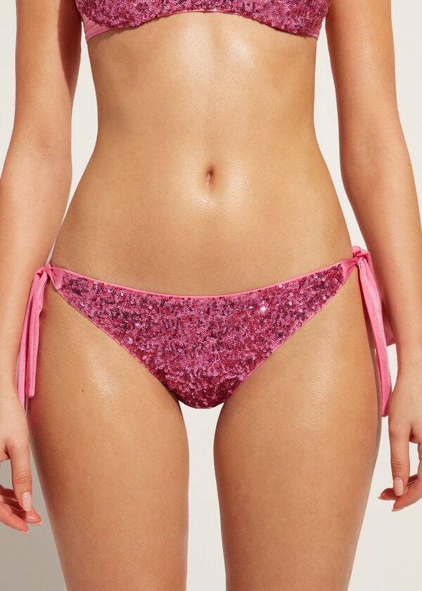 Bikini Bottoms Calzedonia Sequined Side-Tie Cannes Rosa | BR1550LH