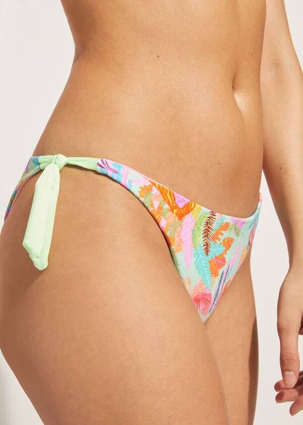 Bikini Bottoms Calzedonia Side-Tie Brazilian Foliage Tahiti Verdes | BR1568AP