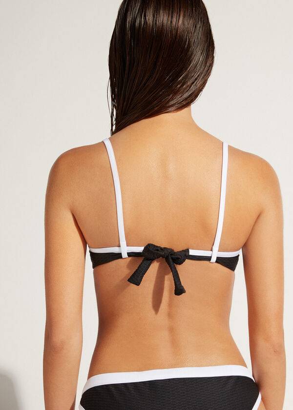 Bikini Tops Calzedonia Balconette Coimbra Pretas Branco | BR1663WY