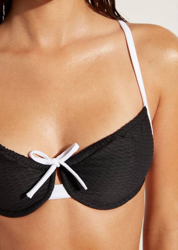 Bikini Tops Calzedonia Balconette Coimbra Pretas Branco | BR1663WY