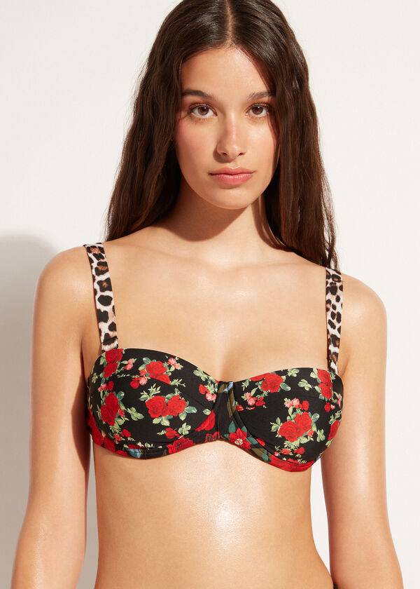 Bikini Tops Calzedonia Bandeau Lightly Padded Nizza Rosa Pretas | BR1694UT