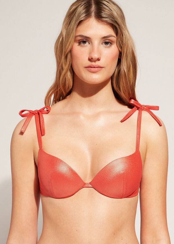 Bikini Tops Calzedonia Graduated Padded Push Up Antigua Coral Laranja | BR1717RW