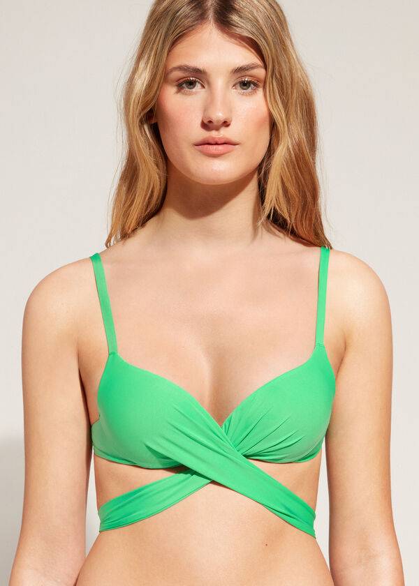 Bikini Tops Calzedonia Graduated Padded Push Up Indonesia Verdes | BR1721IS