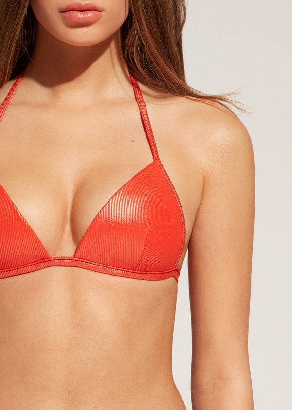 Bikini Tops Calzedonia Graduated Padded Triangle Antigua Coral Laranja | BR1730JJ