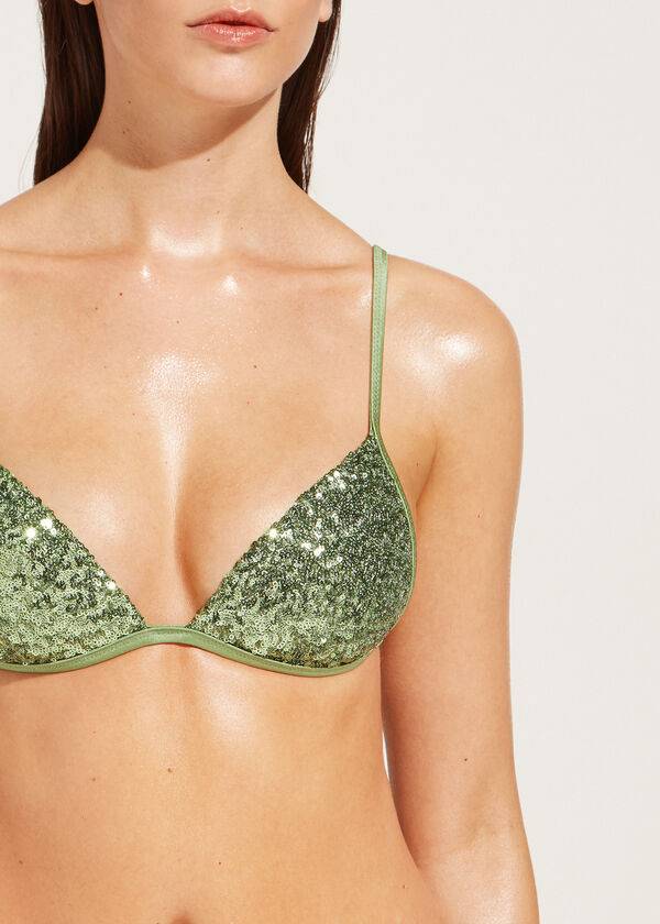 Bikini Tops Calzedonia Graduated Padded Triangle Cannes Verdes | BR1732LH