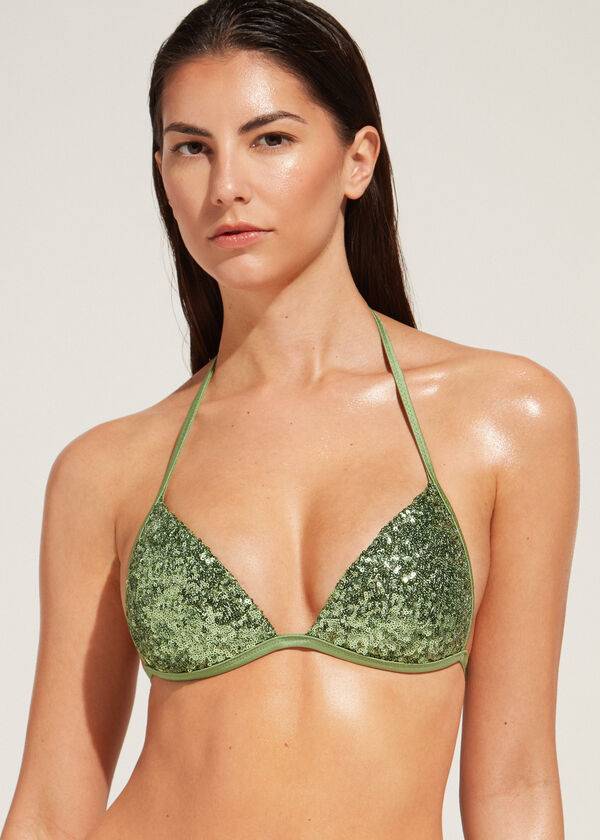 Bikini Tops Calzedonia Graduated Padded Triangle Cannes Verdes | BR1732LH