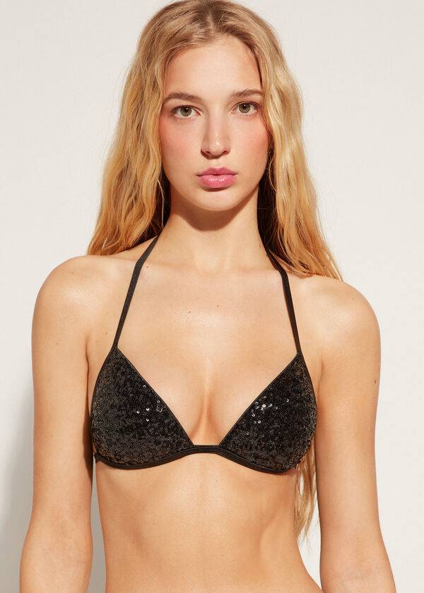 Bikini Tops Calzedonia Graduated Padded Triangle Cannes Pretas | BR1733ZG