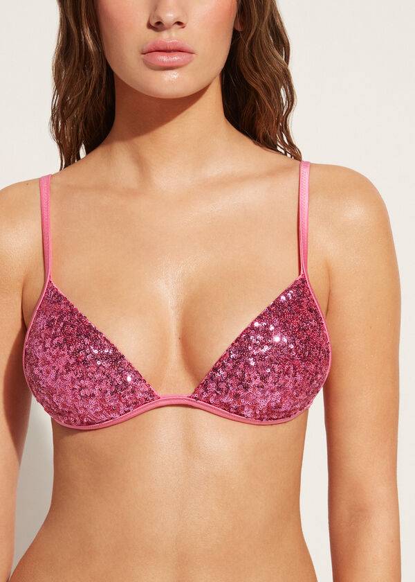 Bikini Tops Calzedonia Graduated Padded Triangle Cannes Rosa | BR1734XF