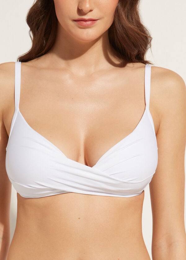 Bikini Tops Calzedonia Graduated Soft Crisscross Padded Triangle Indonesia Branco | BR1757KI