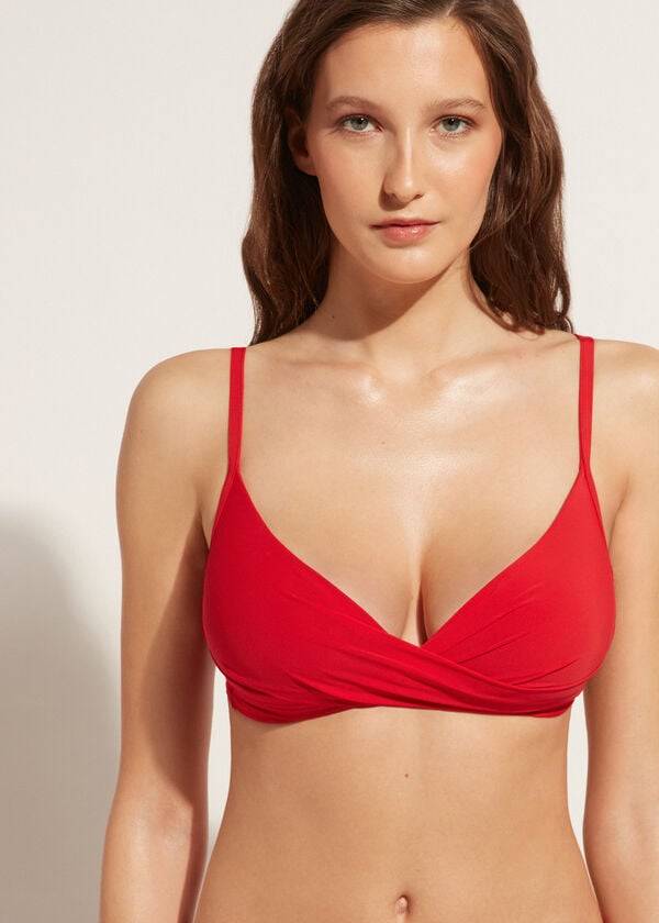 Bikini Tops Calzedonia Graduated Soft Crisscross Padded Triangle Indonesia Vermelhas | BR1759ZG