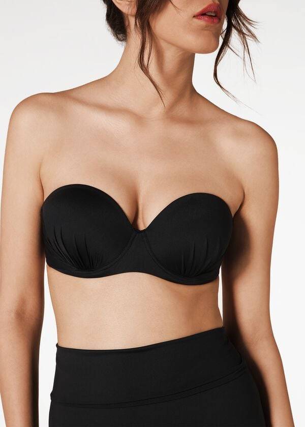 Bikini Tops Calzedonia Indonesia Push-Up Bandeau Pretas | BR1775PQ