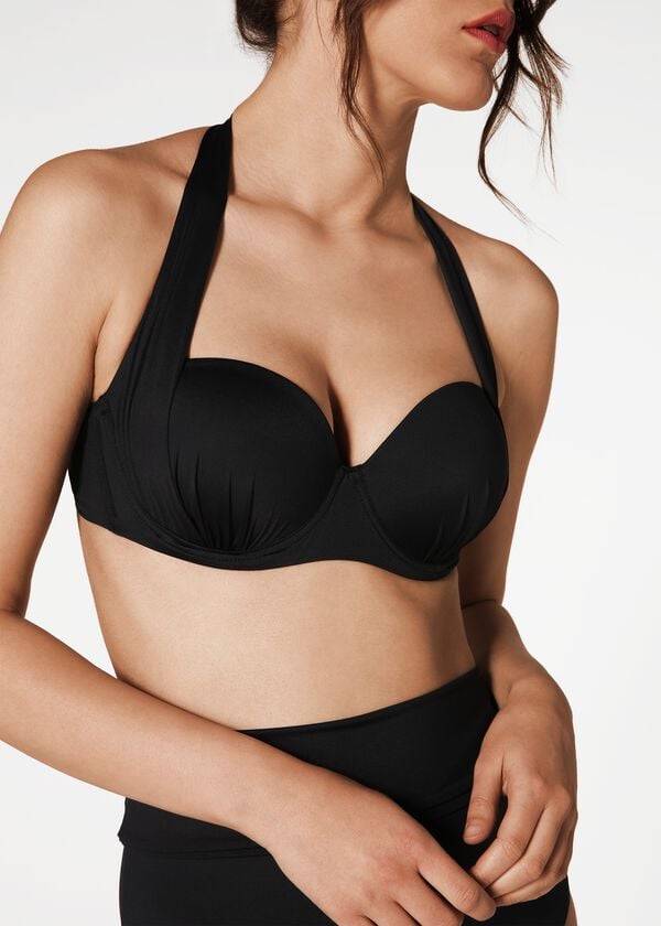 Bikini Tops Calzedonia Indonesia Push-Up Bandeau Pretas | BR1775PQ