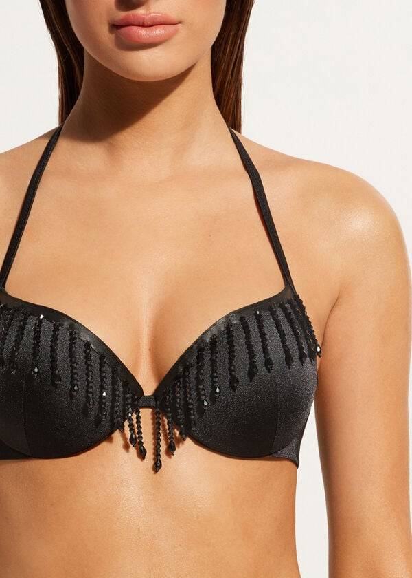 Bikini Tops Calzedonia Lightly Padded Push-up Taipei Pretas | BR1777SO