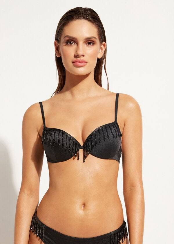 Bikini Tops Calzedonia Lightly Padded Push-up Taipei Pretas | BR1777SO