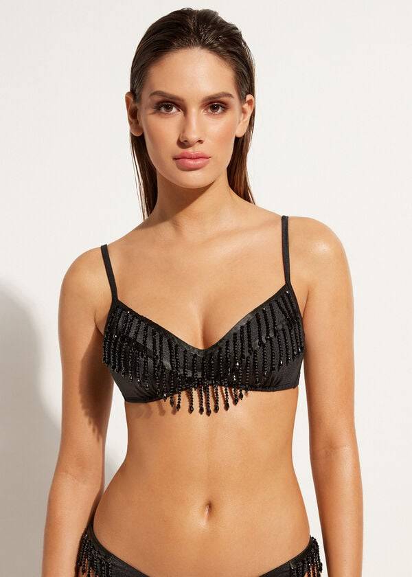 Bikini Tops Calzedonia Lightly Padded Tank-Style Taipei Pretas | BR1780GL