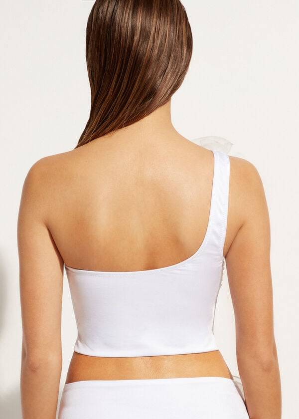 Bikini Tops Calzedonia One-Shoulder Bandeau Bora Bora Branco | BR1782JJ