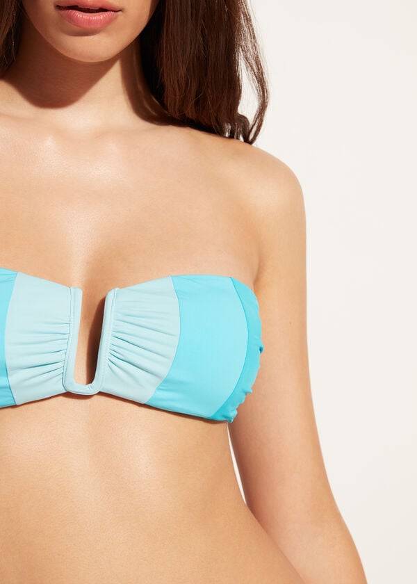 Bikini Tops Calzedonia Padded Bandeau Azzorre Turquesa | BR1784LH