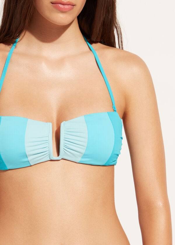 Bikini Tops Calzedonia Padded Bandeau Azzorre Turquesa | BR1784LH