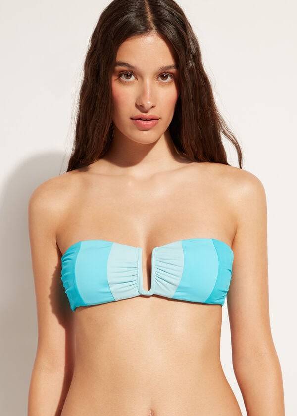 Bikini Tops Calzedonia Padded Bandeau Azzorre Turquesa | BR1784LH