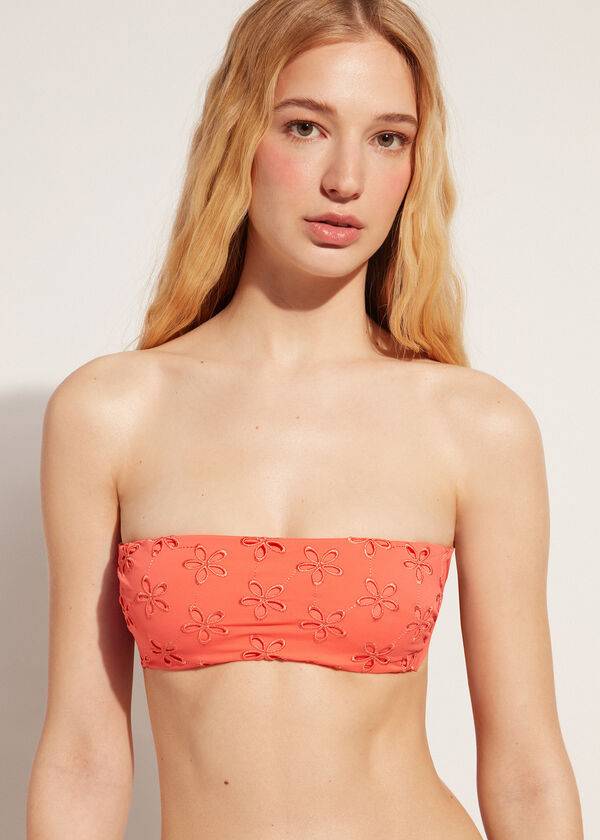 Bikini Tops Calzedonia Padded Bandeau Corfù Coral Laranja | BR1785ZG