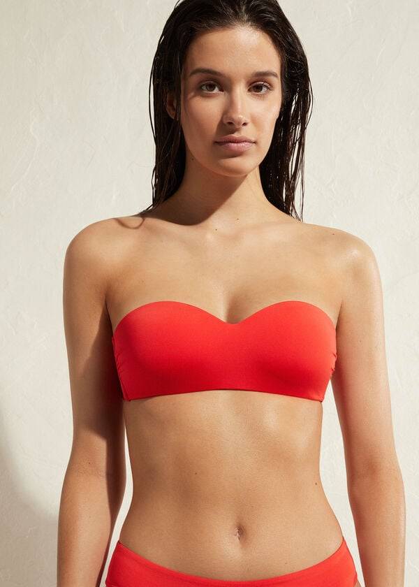 Bikini Tops Calzedonia Padded Bandeau Indonesia Eco Vermelhas | BR1795RW