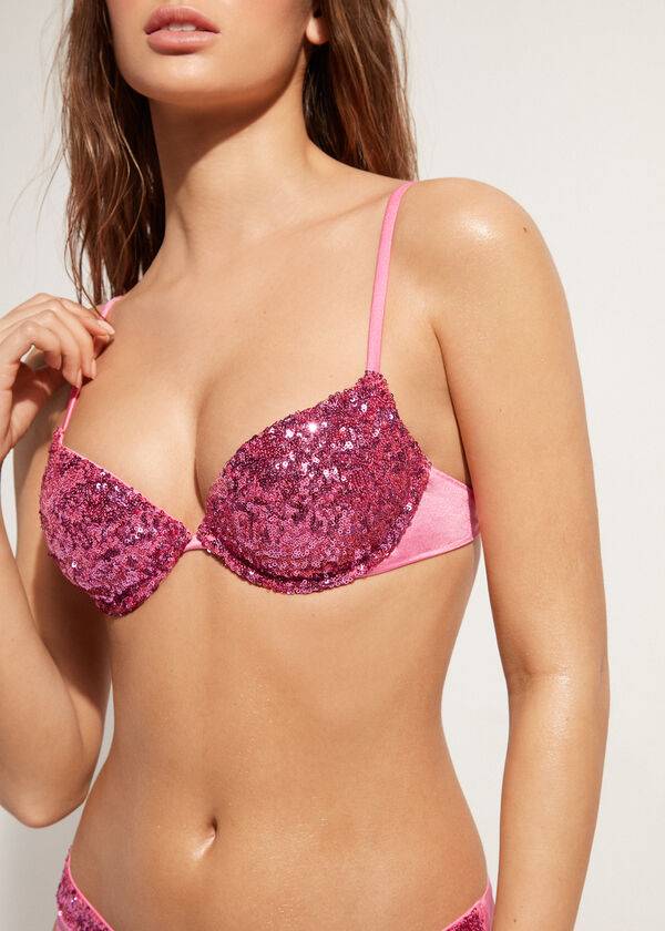 Bikini Tops Calzedonia Padded Push-Up Cannes rosa Rosa | BR1844QZ