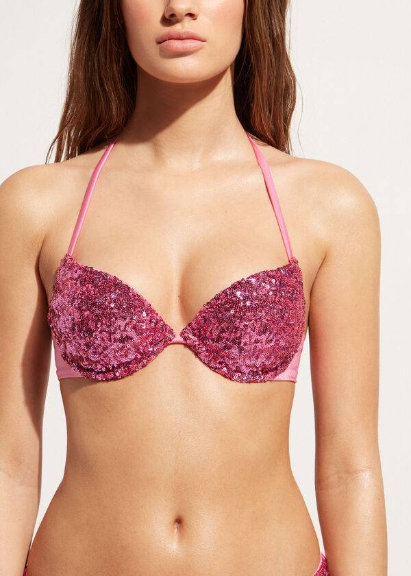 Bikini Tops Calzedonia Padded Push-Up Cannes rosa Rosa | BR1844QZ