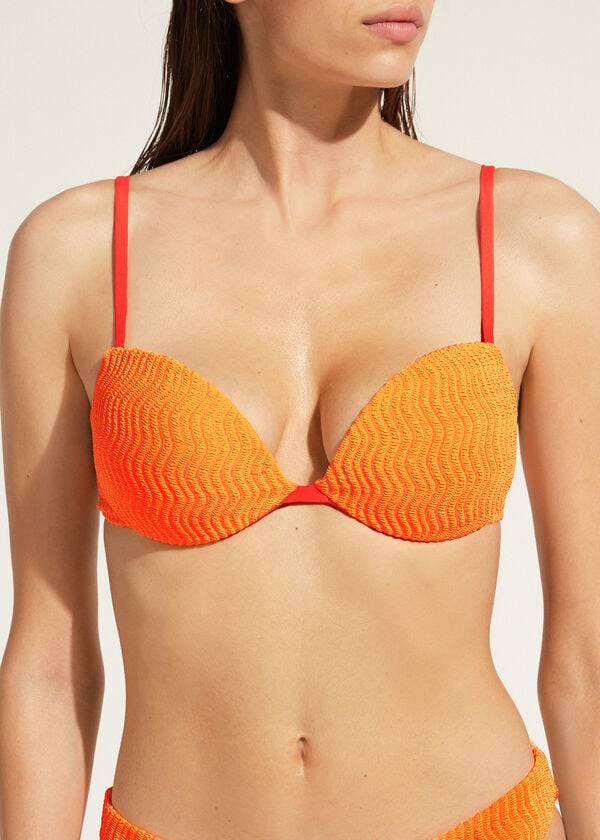 Bikini Tops Calzedonia Padded Push-Up Mykonos Laranja | BR1868NB