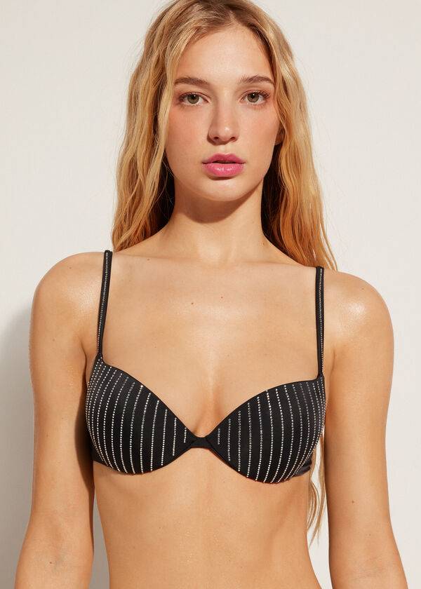 Bikini Tops Calzedonia Padded Push Up Shanghai Pretas | BR1832GL